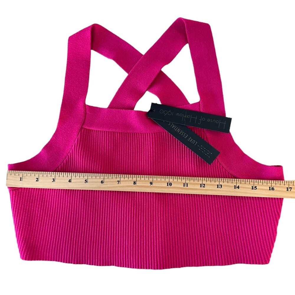 House of Harlow 1960 Woman's Luxe Essentials  Ribbed Cropped Top Size L Fuchsia - Picture 6 of 7